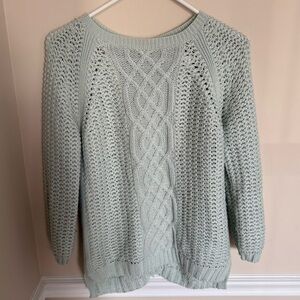 Light Blue Chunky Knit ZaraKnit Size Medium Reversible Button Up Sweater Heavy